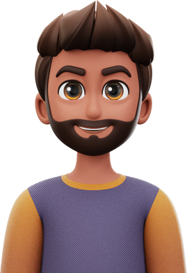 3D Avatar Man with Purple and Orange Shirt Character