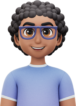 3D Avatar Curly Hair Man with Purple Glasses Character